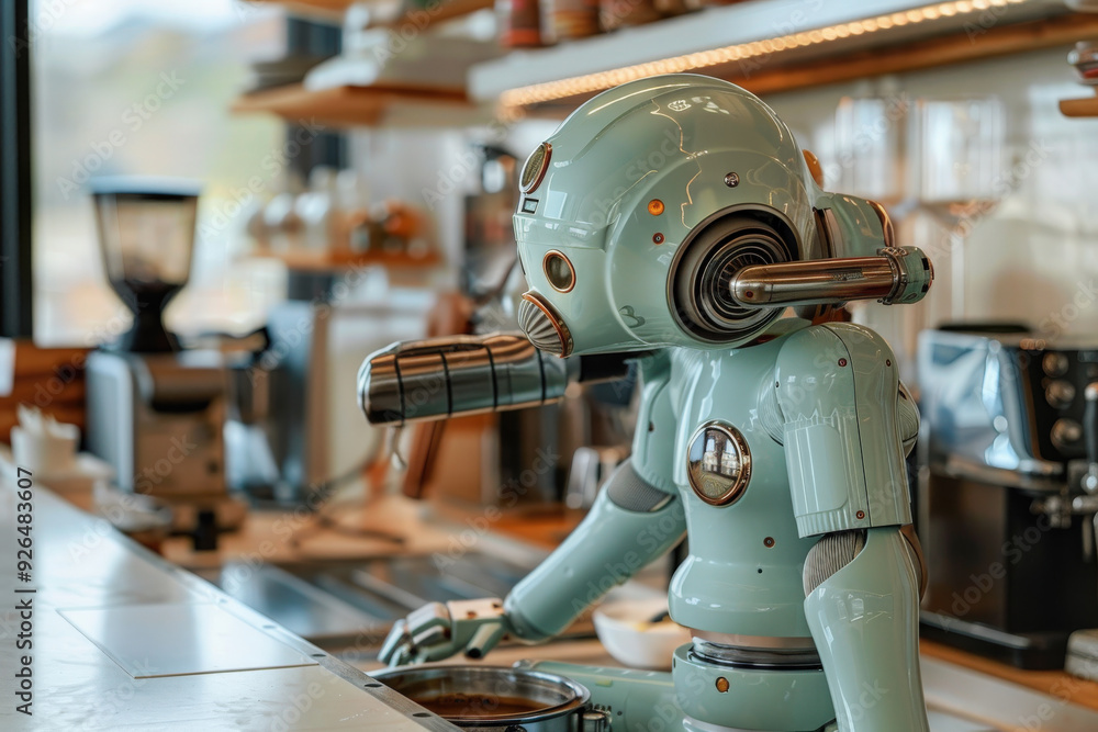 Cafe Robot at Work in the Morning Cafe Robot at Work in the Morning