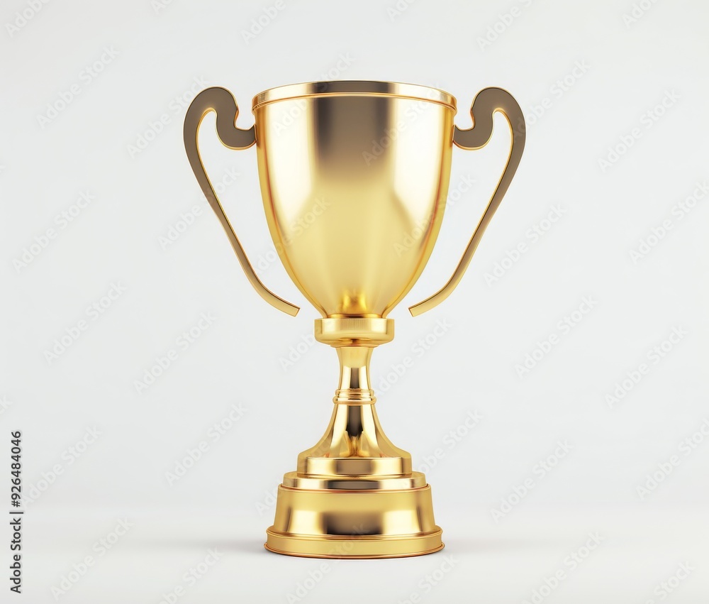 A shiny golden trophy with two handles, simple design, white isolated background. Winner award success. A shiny golden trophy with two handles, simple design, white isolated background. Winner award success.