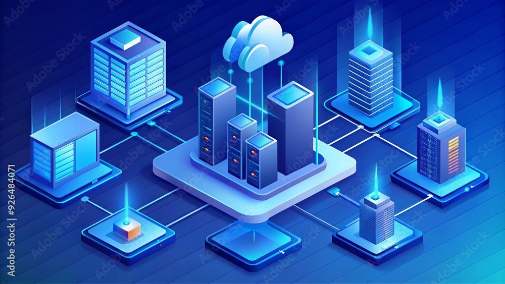 Cloud storage application isometric Illustrating a modern digital service for secure data download and network computing Cloud storage application isometric Illustrating a modern digital service for secure data download and network computing