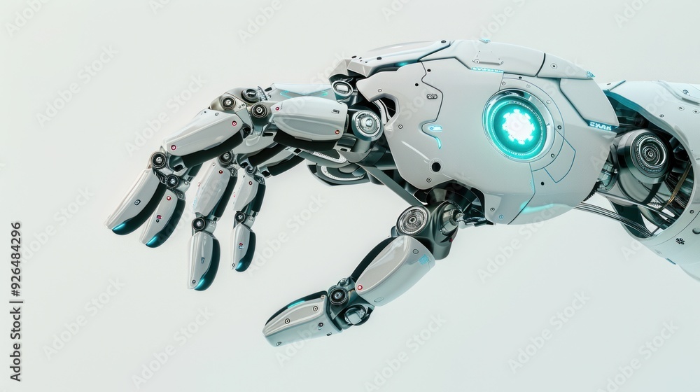 Close-up of a robotic arm on a white background. Close-up of a robotic arm on a white background.