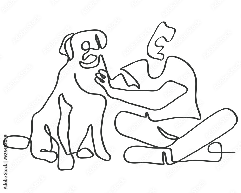 hand drawn line art vector of a man petting the dog. Vet concept art. Pets postcard doodles. hand drawn line art vector of a man petting the dog. Vet concept art. Pets postcard doodles.