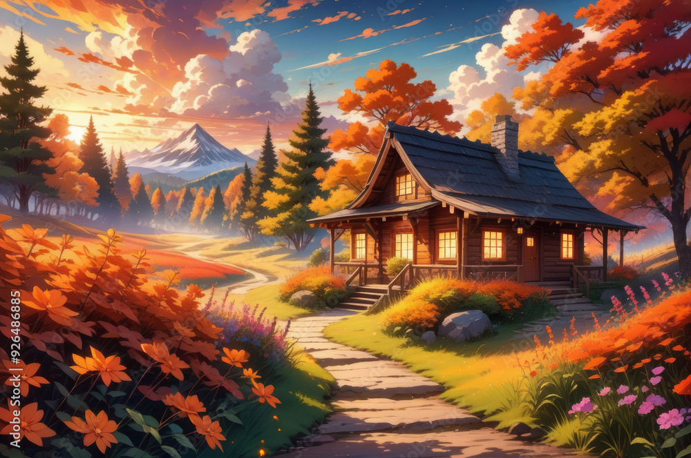 A house in the mountains. Autumn landscape. A house in the mountains. Autumn landscape.
