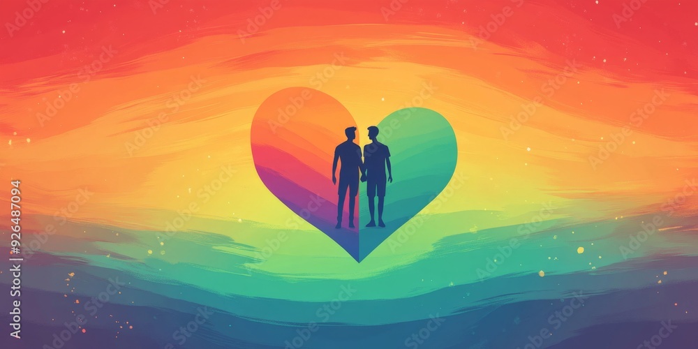 Fototapeta premium Vibrant LGBTQ+ Pride Rainbow Heart: Inclusive Love and Equality Concept. Abstract UI Web Poster Design for Anti-Discrimination Support Campaign. Dreamy 4K Wallpaper Celebrating Diversity, Respect, and
