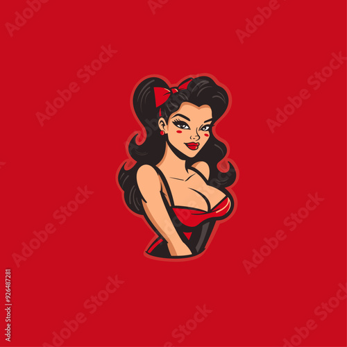 Retro pin up girl logo flat vector design