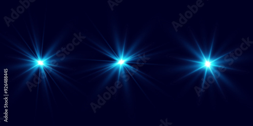 Light effect blue glowing light. Solar flare. Glow effect. Starburst with shimmering sparkles