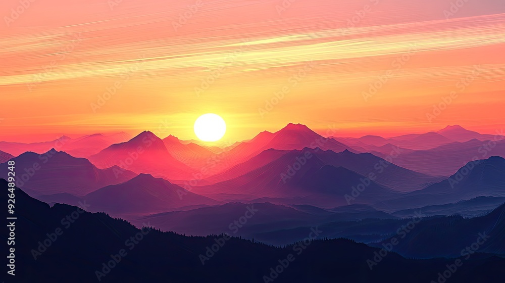 Breathtaking sunset behind silhouetted mountains, casting a warm glow across the sky and landscape. Breathtaking sunset behind silhouetted mountains, casting a warm glow across the sky and landscape.