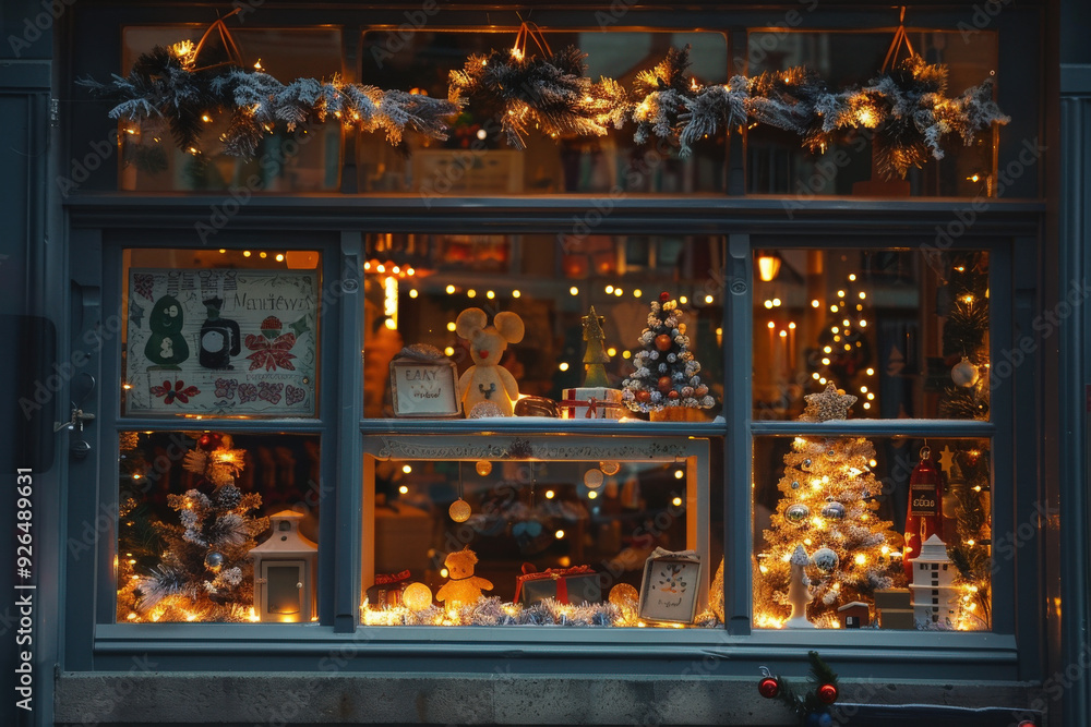 Cozy Christmas Window Display at Dusk Cozy Christmas Window Display at Dusk