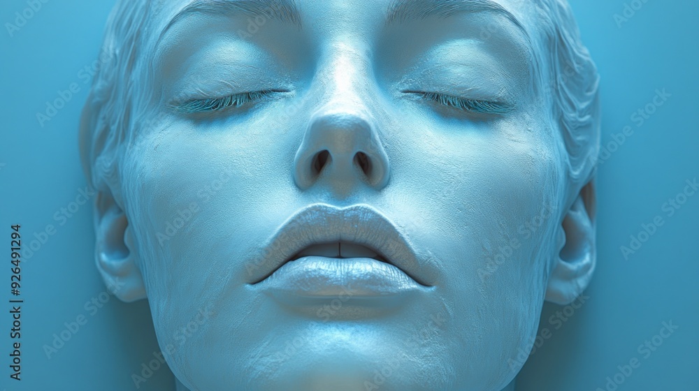 A tranquil figure with closed eyes radiates peacefulness, surrounded by a soothing blue ambiance, creating an atmosphere of calm and introspection A tranquil figure with closed eyes radiates peacefulness, surrounded by a soothing blue ambiance, creating an atmosphere of calm and introspection