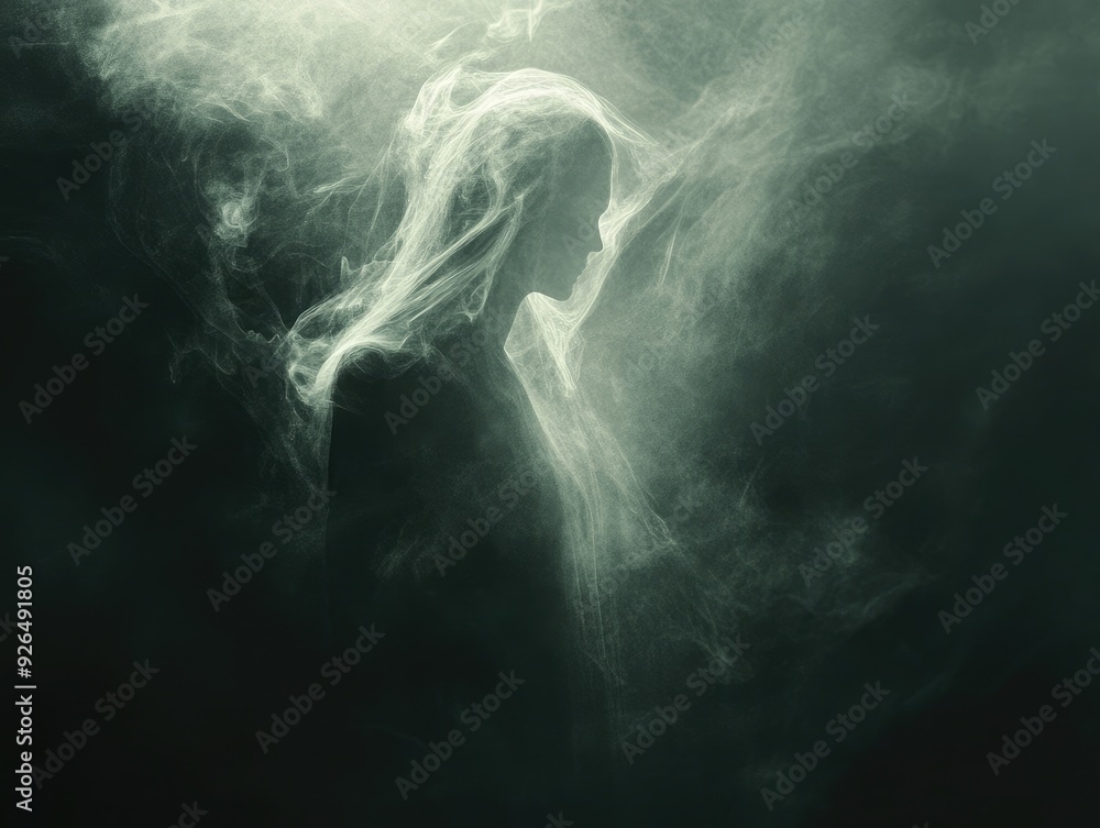 Naklejka premium Subtle distortion in the darkness, an invisible ghost moving through a void, ghosts, eerie and imperceptible