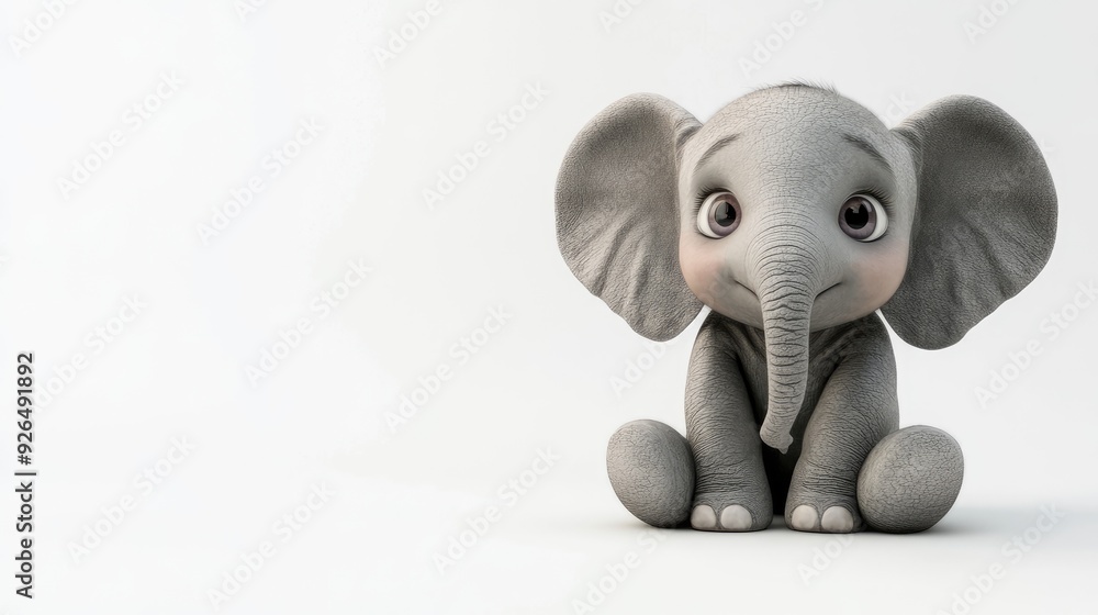 A 3D rendering of an adorable baby elephant with big eyes, sitting on a white background. A 3D rendering of an adorable baby elephant with big eyes, sitting on a white background.