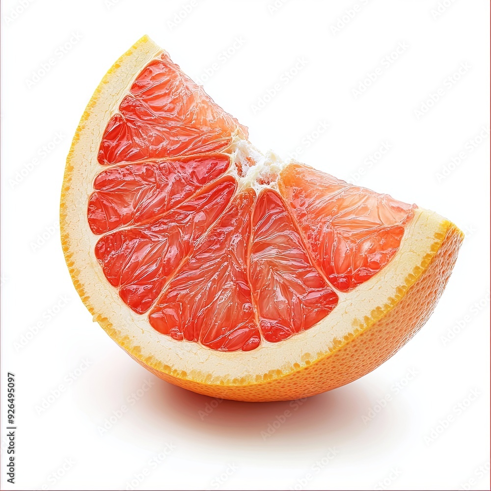A whole grapefruit, sliced into wedges with the segments separated, floating with a bright and juicy appearance, isolated on a white background A whole grapefruit, sliced into wedges with the segments separated, floating with a bright and juicy appearance, isolated on a white background