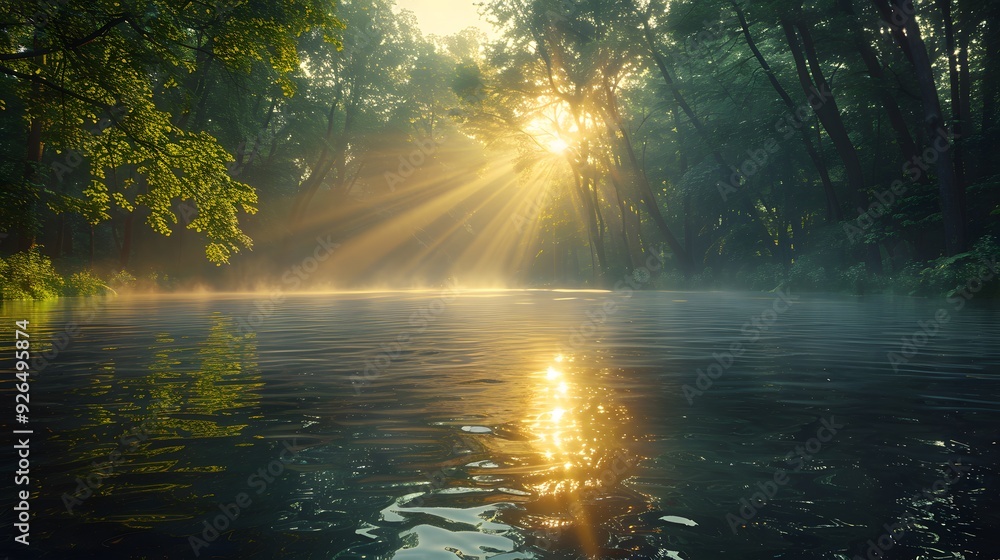 A serene river scene with John baptizing Jesus, pouring water over Jesus' head, the Holy Spirit descending as a dove, sunlight filtering through the trees, creating a divine effect, A serene river scene with John baptizing Jesus, pouring water over Jesus' head, the Holy Spirit descending as a dove, sunlight filtering through the trees, creating a divine effect,