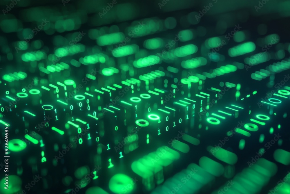 Green Dark Binary Code with Data Streaming Background created with Generative AI Green Dark Binary Code with Data Streaming Background created with Generative AI
