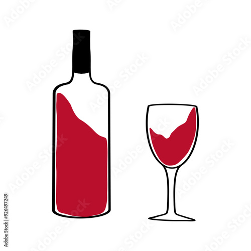 A bottle of modern red wine alongside a glass filled with the rich liquid