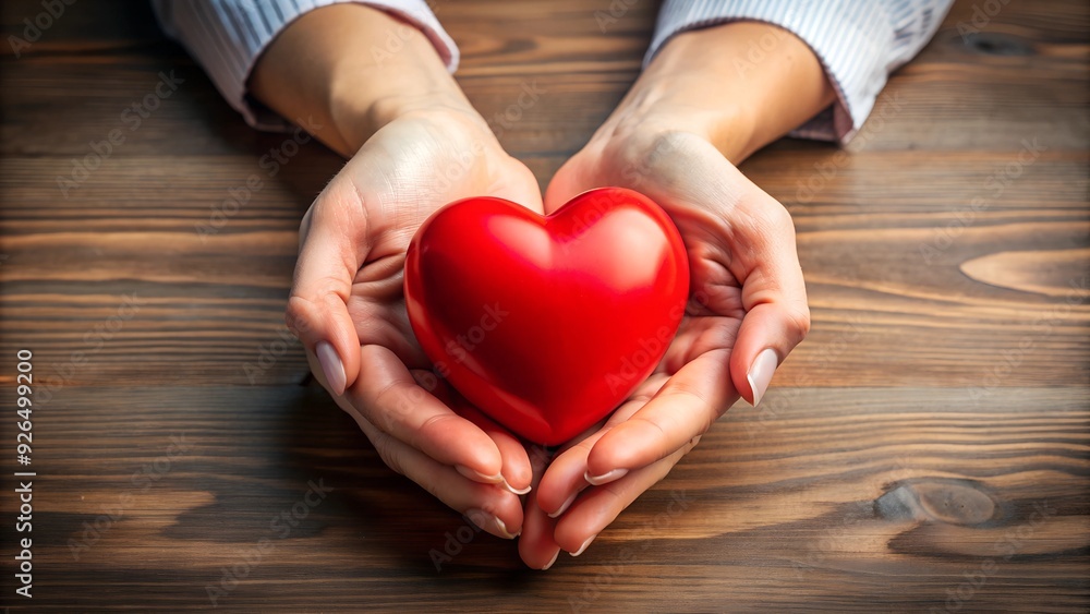 A pair of human hands gently cradling a vibrant red heart symbol, representing support for heart disease awareness and the importance of cardiovascular health care. A pair of human hands gently cradling a vibrant red heart symbol, representing support for heart disease awareness and the importance of cardiovascular health care.