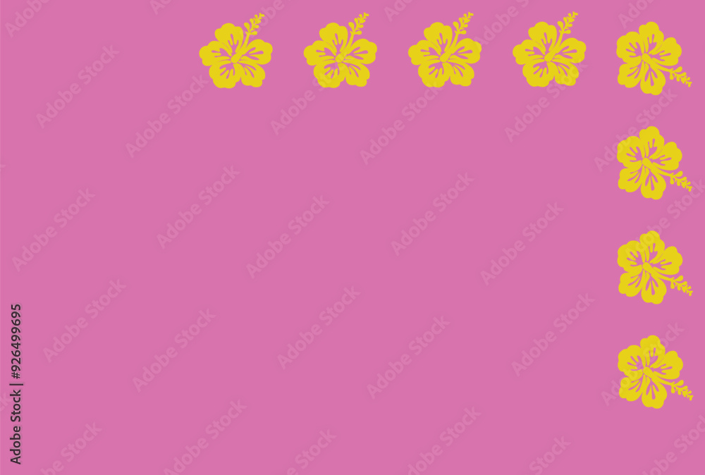 Floral frame with beautiful hibiscus flowers on pink background template. Vector set of blooming flower for wedding invitations and greeting card design, Hawaiian concept, Summer concept, Summer party Floral frame with beautiful hibiscus flowers on pink background template. Vector set of blooming flower for wedding invitations and greeting card design, Hawaiian concept, Summer concept, Summer party