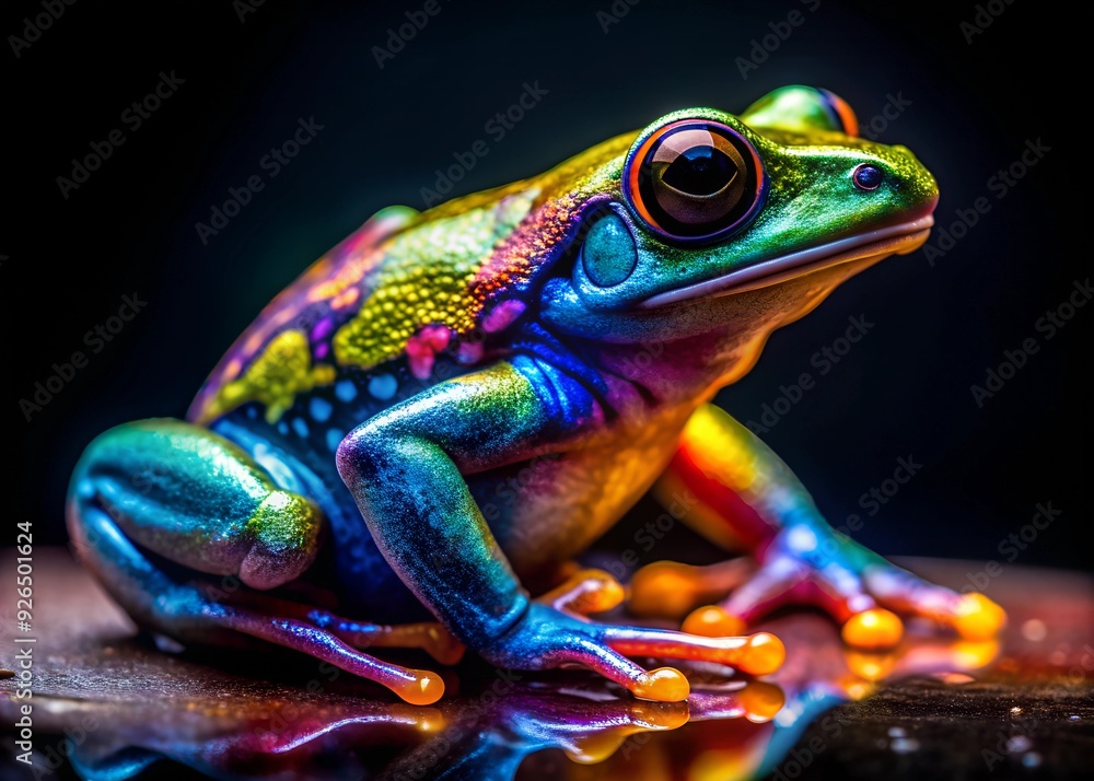 Fototapeta premium vibrant multicolored frog with iridescent sheen