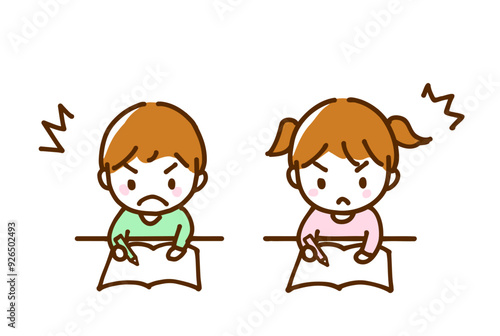 頑張って勉強している子どものイラスト