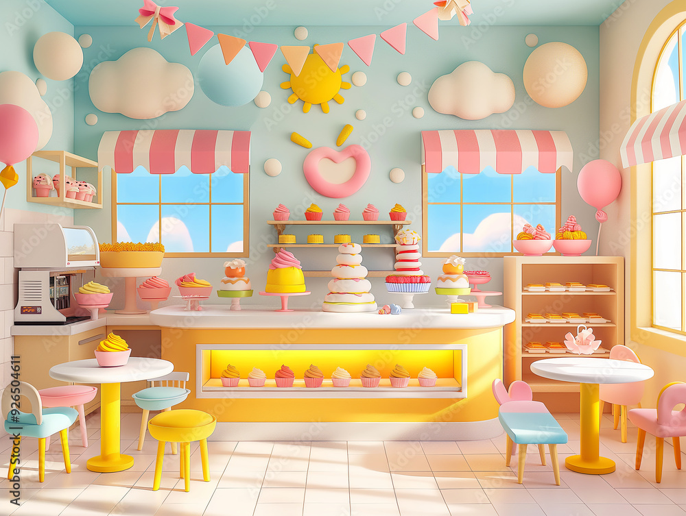 interior of a restaurant in 3D illustration sty;e interior of a restaurant in 3D illustration sty;e