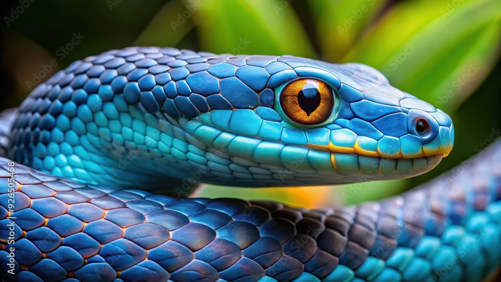 Close up of a blue-scaled snake with yellow eyes, reptile, serpent, scales, creepy, slithering, wildlife Close up of a blue-scaled snake with yellow eyes, reptile, serpent, scales, creepy, slithering, wildlife