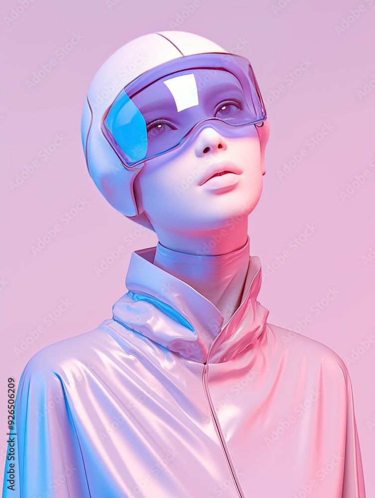AI mannequin wearing futuristic eye mask, gradient background AI mannequin wearing futuristic eye mask, gradient background