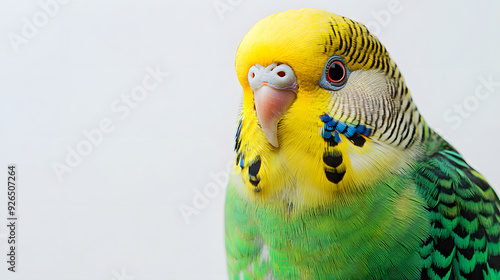 Vibrant Green and Yellow Parakeet Close-Up photo