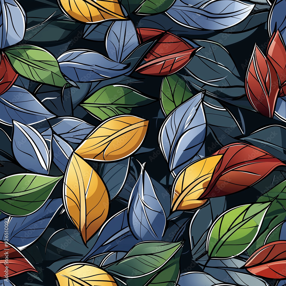 Seamless pattern Multicolored Leaves on Dark Background Seamless pattern Multicolored Leaves on Dark Background