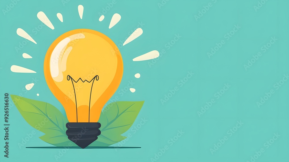 A bright light bulb with green leaves on a blue background representing a new idea or innovation. A bright light bulb with green leaves on a blue background representing a new idea or innovation.
