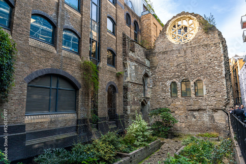 Ruins of the Great wall of Winchester Palace, 12th-century bishop's palace that was the London townhouse of the Bishop of Winchester, Southwark, London, United Kingdom photo