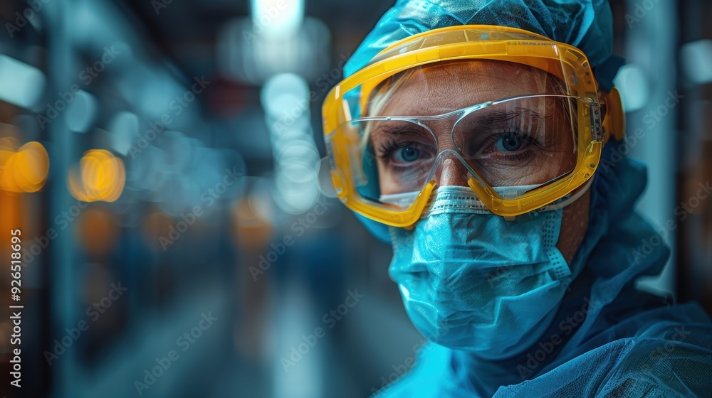 A healthcare worker in protective gear stands in a hospital corridor during a pandemic response A healthcare worker in protective gear stands in a hospital corridor during a pandemic response
