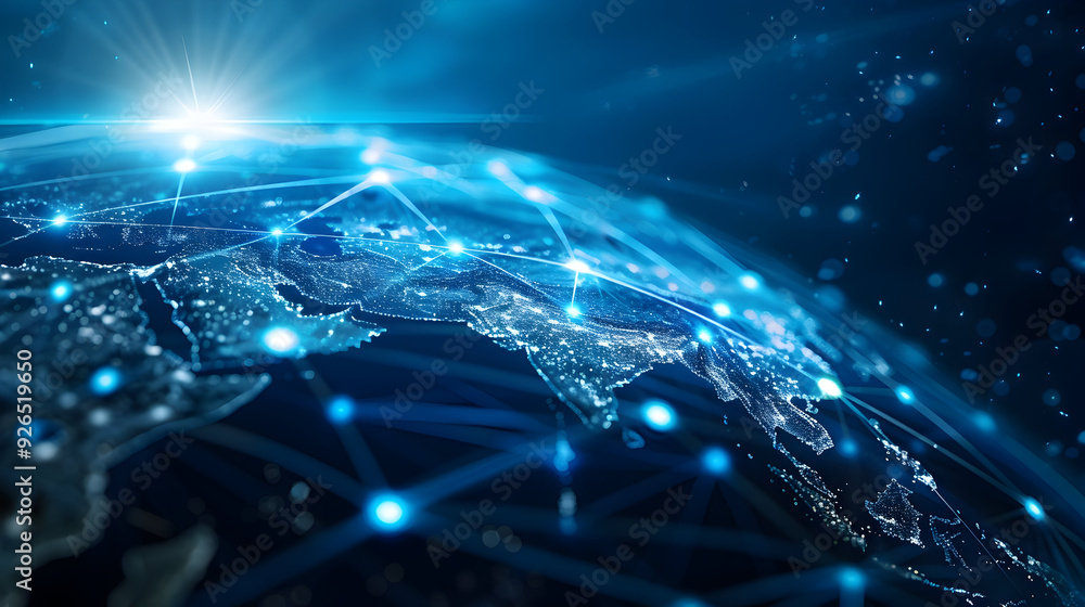 Abstract 3D Background - Global Network Connection with Bright Lights Abstract 3D Background - Global Network Connection with Bright Lights