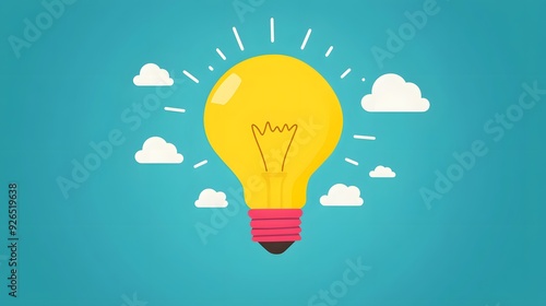 A glowing lightbulb with clouds against a blue background, symbolizing inspiration and new ideas. photo