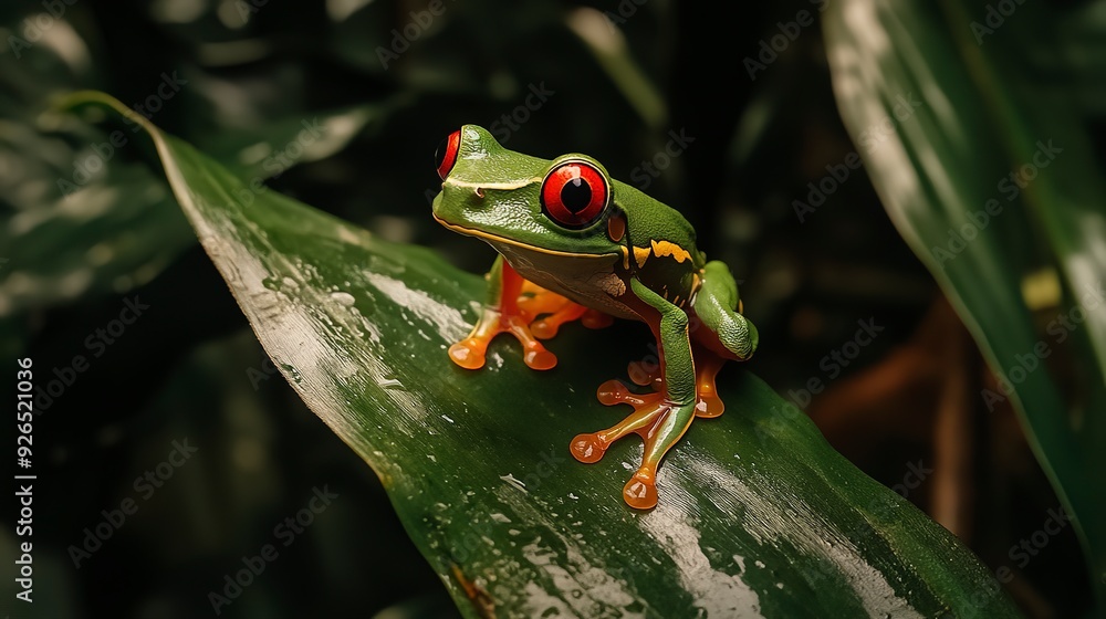 Fototapeta premium red eyed tree frog on a leaf