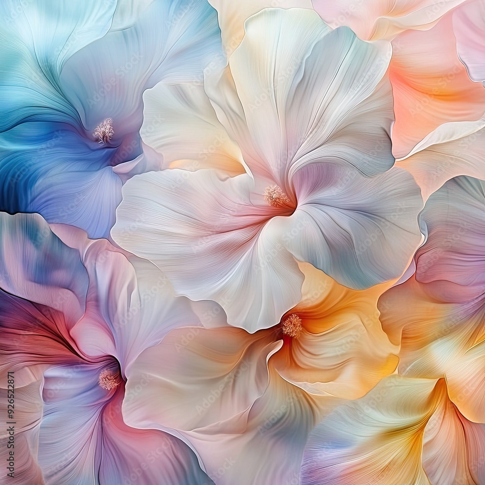 Fototapeta premium A mesmerizing display of ethereal flowers in vivid colors, where delicate petals blend seamlessly into a dreamlike composition