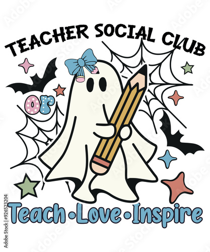 Spooky Teacher trick or teach Cute Ghost T Shirt Design