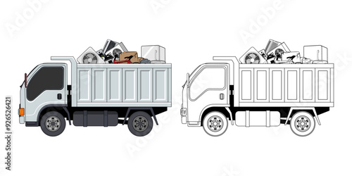 Pickup Truck Loaded Household Junk Cartoon Design Illustration vector eps format suitable for your design needs logo illustration animation etc