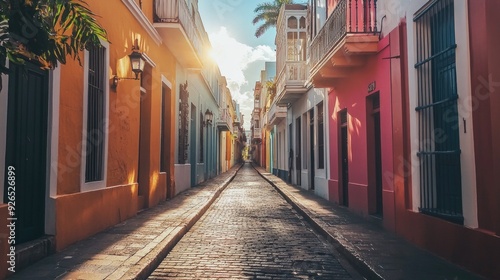 A sunlit street in Old San Juan, with brightly colored buildings reflecting the rich culture and history of this iconic Caribbean city.