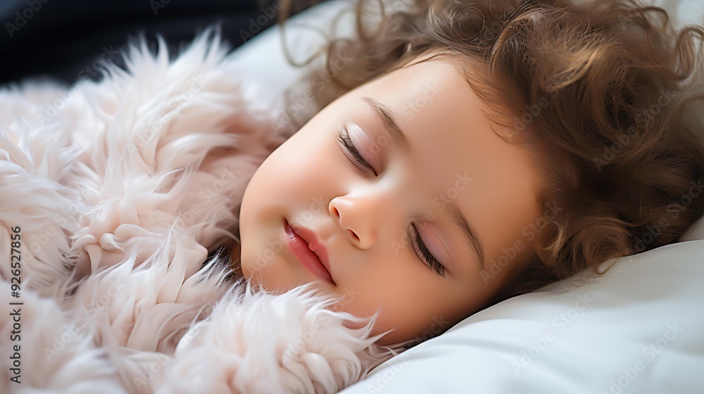 A serene image of a young child peacefully sleeping, wrapped in a soft, fluffy blanket, ideal for use in articles or ads related to children's sleep, bedding, or nurturing environments, A serene image of a young child peacefully sleeping, wrapped in a soft, fluffy blanket, ideal for use in articles or ads related to children's sleep, bedding, or nurturing environments,
