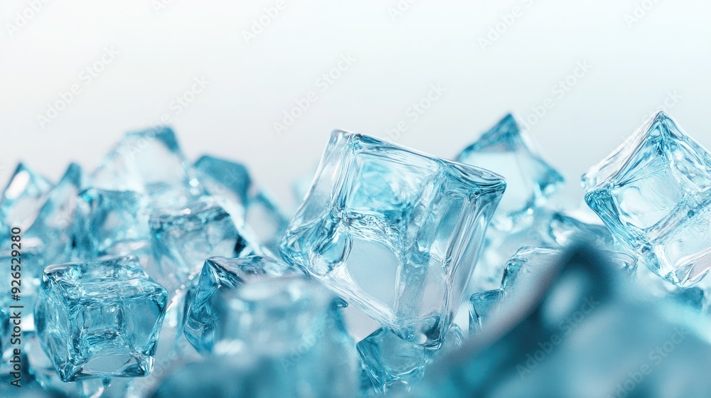 Abstract arrangement of translucent blue ice cubes forming a geometric pattern against a stark background. Abstract arrangement of translucent blue ice cubes forming a geometric pattern against a stark background.