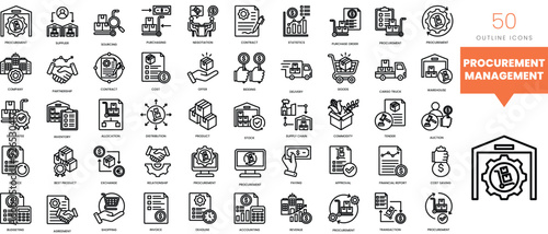 Set of minimalist linear procurement management icons. Vector illustration