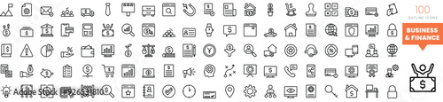 Set of minimalist linear business finance icons. Vector illustration