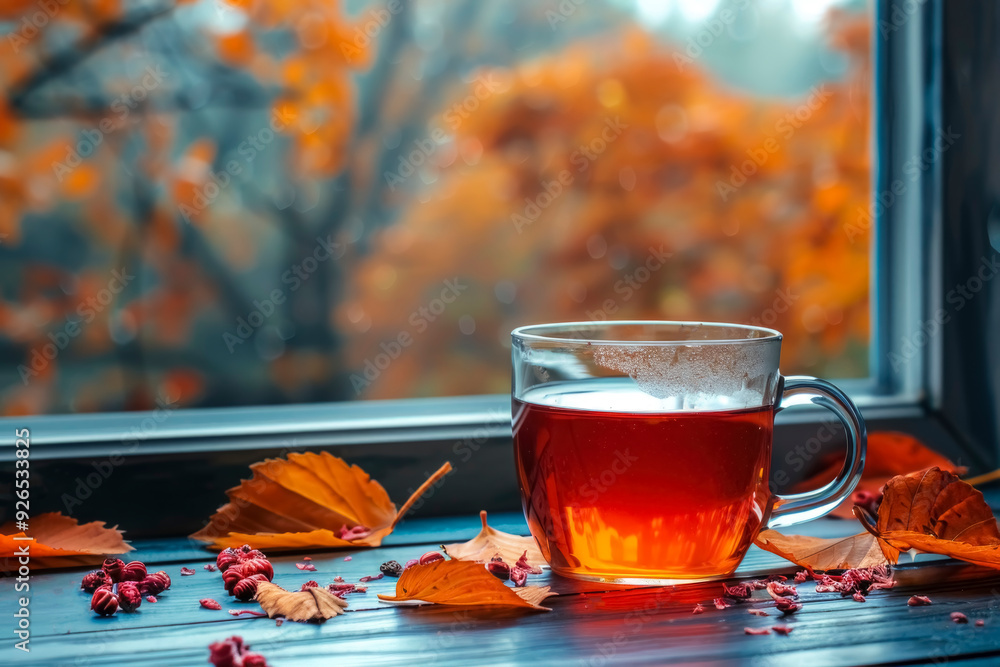 A glass cup filled with warm spiced citrus tea garnished with orange slices and cinnamon sticks placed on a wooden surface surrounded by spices. A glass cup filled with warm spiced citrus tea garnished with orange slices and cinnamon sticks placed on a wooden surface surrounded by spices.
