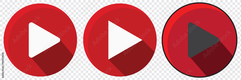 Red YouTube play button, YouTube video and music icon. A triangle within a circle is a media player symbol. Video and audio multimedia reproduction. Isolated vector illustration .EPS 10. Red YouTube play button, YouTube video and music icon. A triangle within a circle is a media player symbol. Video and audio multimedia reproduction. Isolated vector illustration .EPS 10.