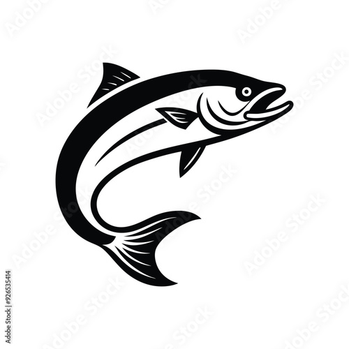 Salmon fish silhouette vector art icon isolated on white background