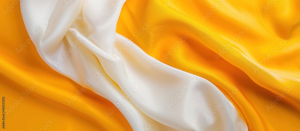 Yellow background with elegant white cloth, top view. Yellow background with elegant white cloth, top view.