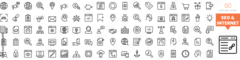 Set of minimalist linear seo and internet icons. Vector illustration Set of minimalist linear seo and internet icons. Vector illustration