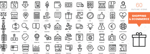 Set of minimalist linear shopping and ecommerce icons. Vector illustration