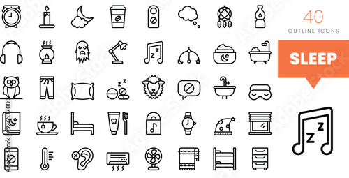 Set of minimalist linear sleep icons. Vector illustration