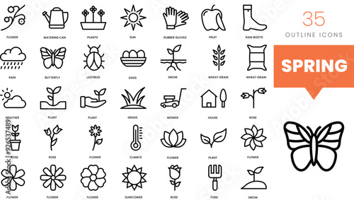 Set of minimalist linear spring icons. Vector illustration