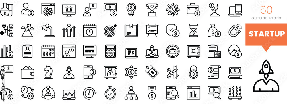 Set of minimalist linear startup and new business icons. Vector illustration Set of minimalist linear startup and new business icons. Vector illustration